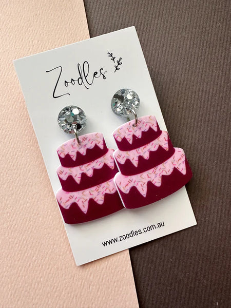 Birthday Cake Acrylic Dangly Earrings