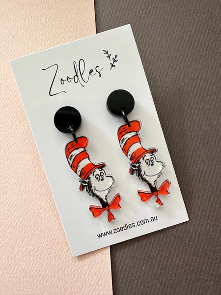 Cat in the Hat Acrylic Dangly Earrings