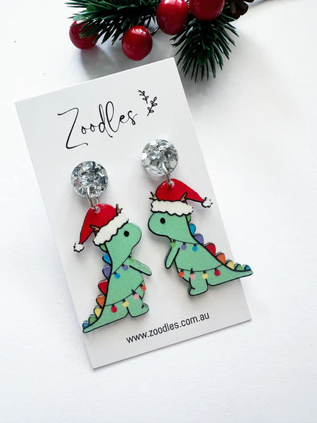 Christmas Dinos Acrylic Dangly Earrings