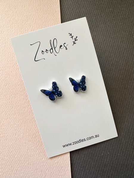 Acrylic Mini Studs - Cobalt Butterflies