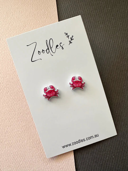 Acrylic Mini Studs - Pink Crabs