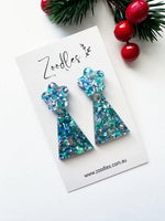 Aqua Christmas Trees - Acrylic Dangle Earrings