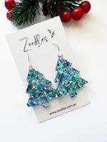 Blue Christmas Tree Hook Dangle Earrings