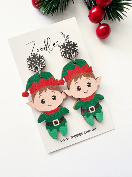 Wooden Elf Dangle Earrings